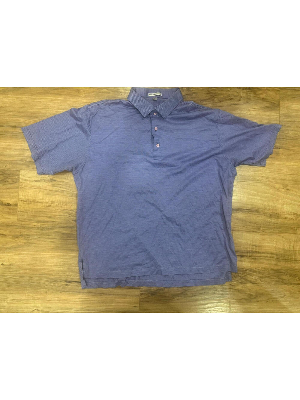 Vintage Peter Millar Polo Shirt Mens XL Purple Striped 100% Cotton Made In Korea
